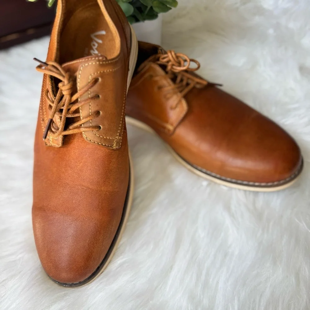 Vostey Tan Brown Leather‎ Oxfords Business Casual Dress Shoes for Men Size US9